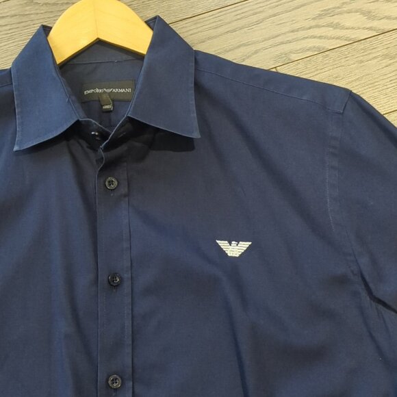 Men's Emporio Armani Dark Blue Casual Dress Shirt - Size L Great Condition - Picture 3 of 8